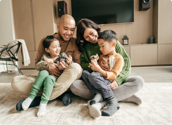 family comfortable in living room